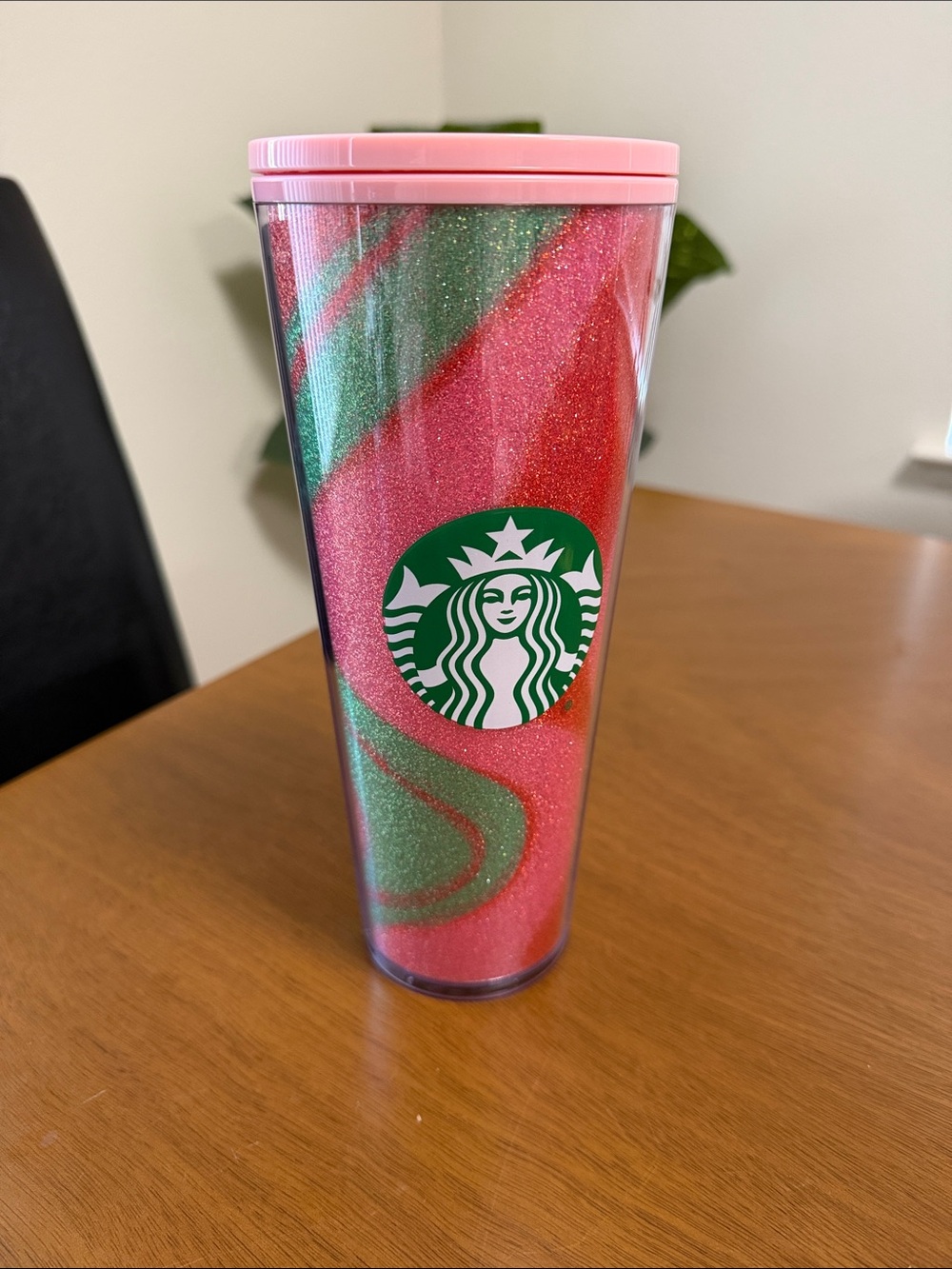 Starbucks Pink & Green Swirl Glitter Tumbler